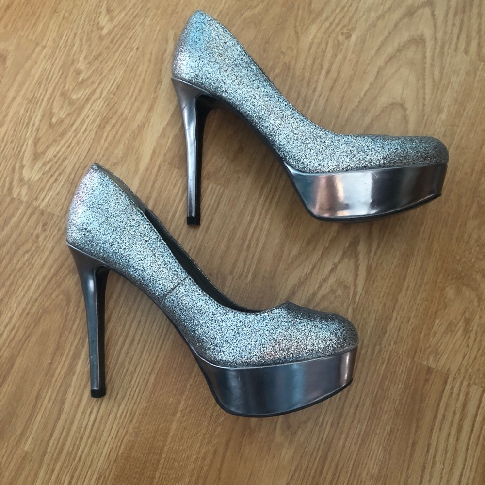 Silver sparkly high heels